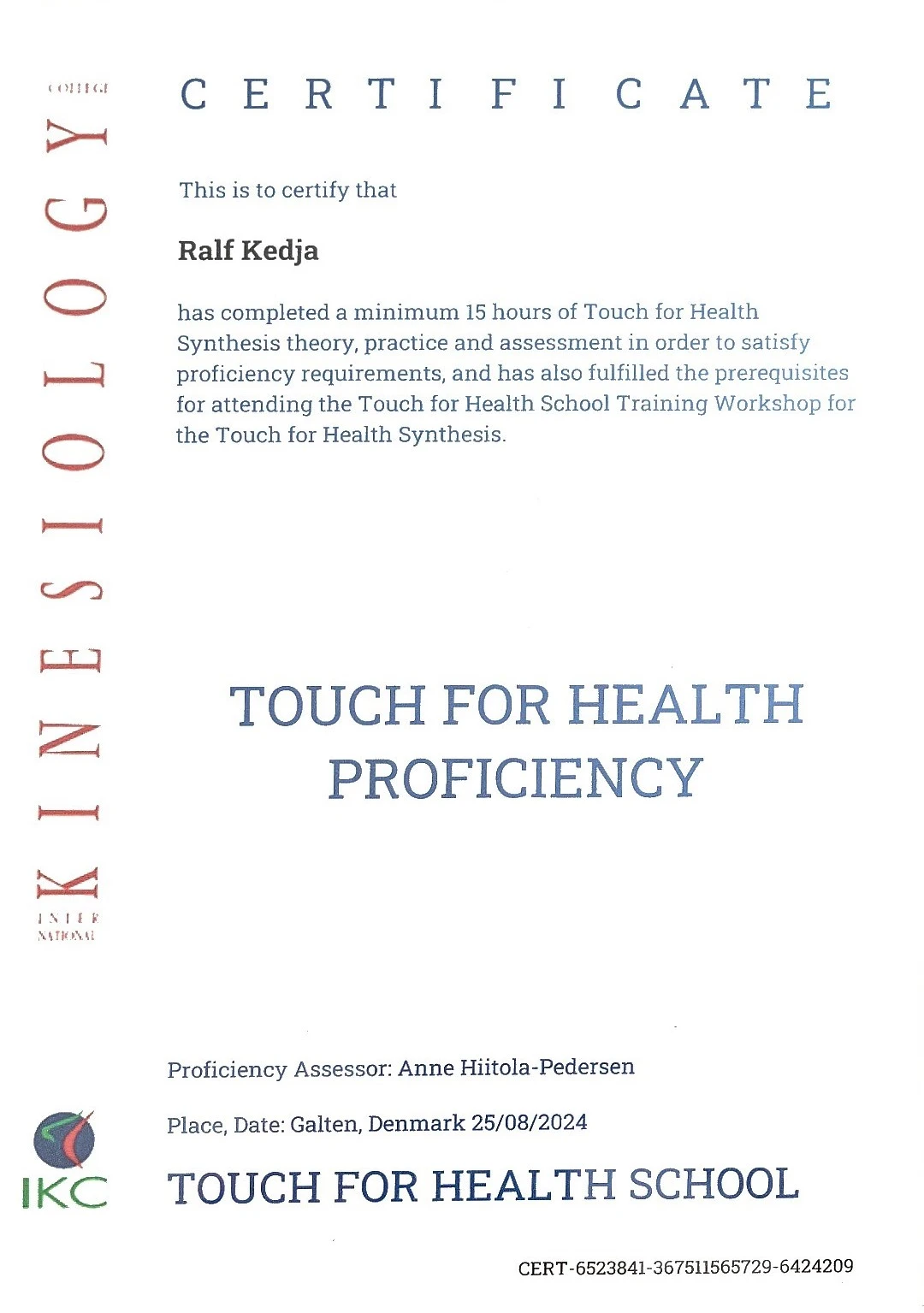 Diplom i Touch For Health